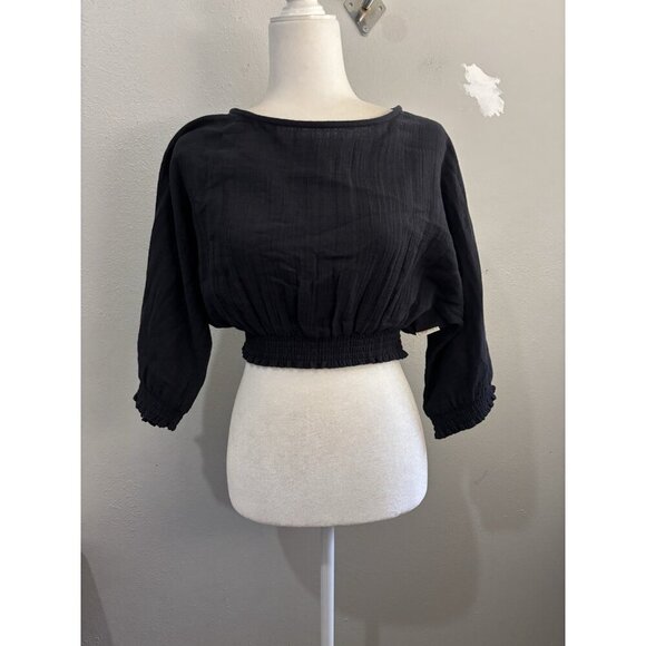 Sea Level Swim Australia Sunset Crop Blouse Gauzy Size XS Black - Picture 2 of 14